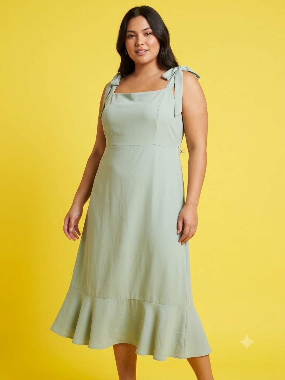 Sage Tie-Strap Square Neck Midi Dress